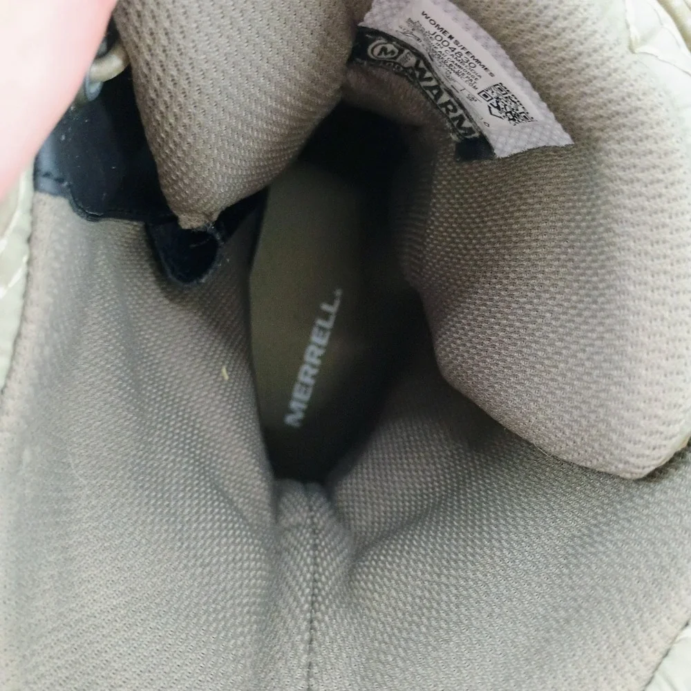 Merrell Boots Womens 9 Tall Beige Suede Insulated Waterproof Mid Calf Snow Shoes